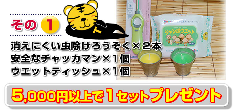 その１きえにくいろうそく×2本、安全なチャッカマン×1個、バケツ×1個　5,000円で1セットプレゼント